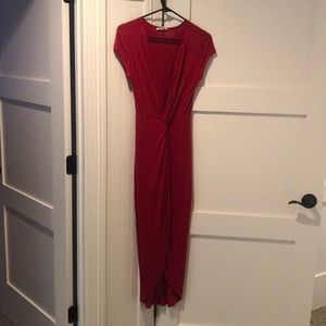 Red Deep V Short Sleeve Dress